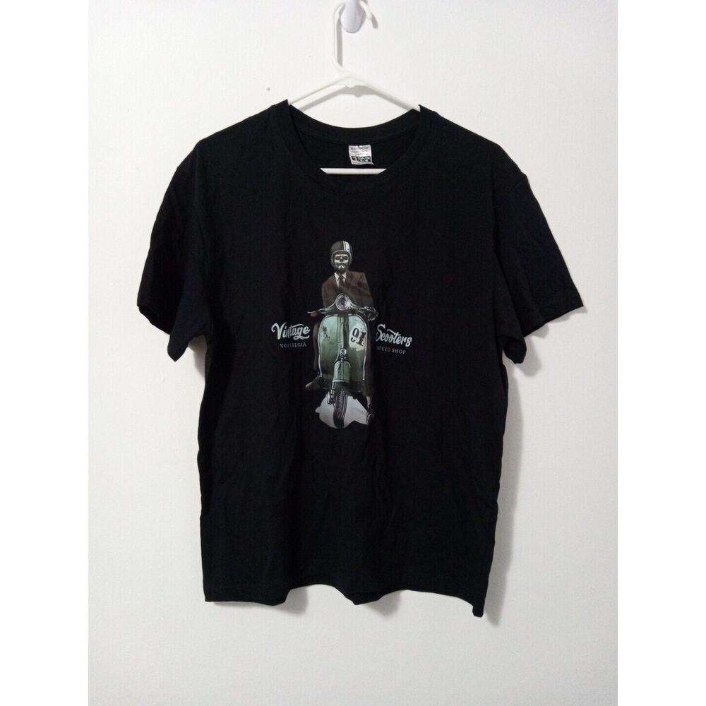 Men's Black Short Sleeve Graphic T-Shirt, Vintage Scooters Nostalgia, Size S